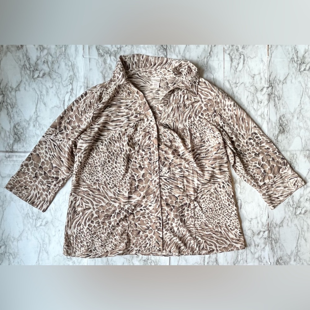 Covington Woman Size 20/22W brown white animal print button up blouse 3/4 sleeve